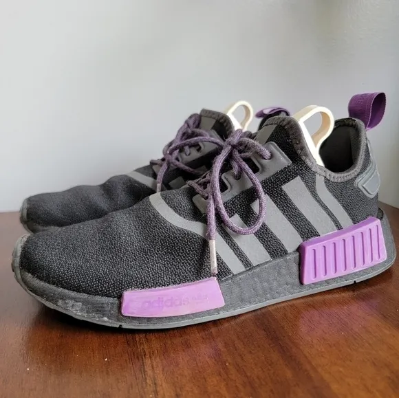 Adidas NMD R1 boost black purple men Size 7 women 8.5 sneakers