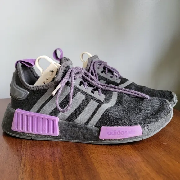 Adidas NMD R1 boost black purple men Size 7 women 8.5 sneakers