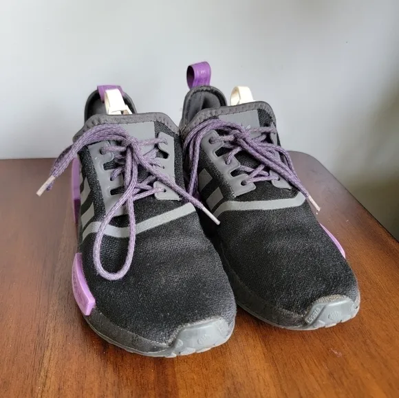 Adidas NMD R1 boost black purple men Size 7 women 8.5 sneakers