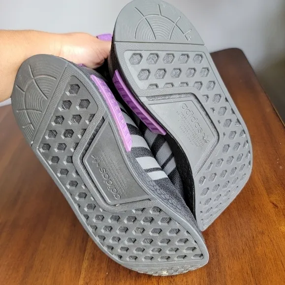 Adidas NMD R1 boost black purple men Size 7 women 8.5 sneakers