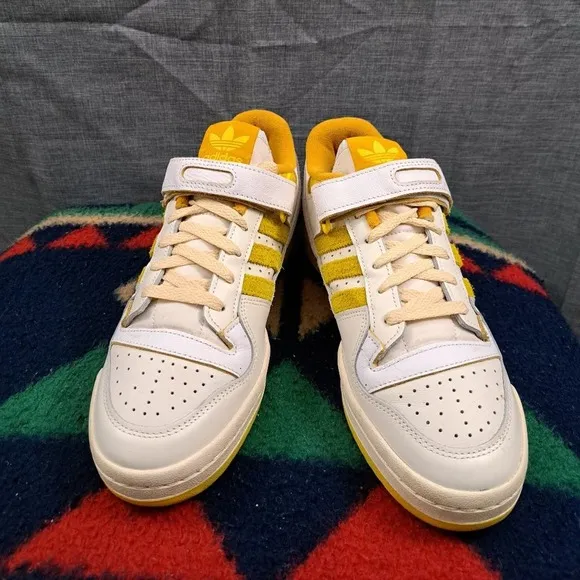 Adidas Originals FORUM 84 Low FINE LEATHER Shoes Men Sz 9.5 White Yellow