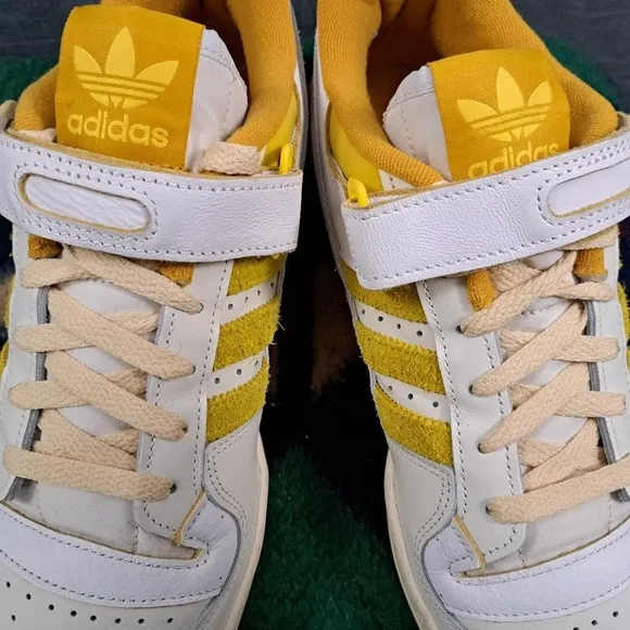 Adidas Originals FORUM 84 Low FINE LEATHER Shoes Men Sz 9.5 White Yellow