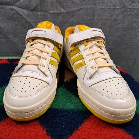 Adidas Originals FORUM 84 Low FINE LEATHER Shoes Men Sz 9.5 White Yellow