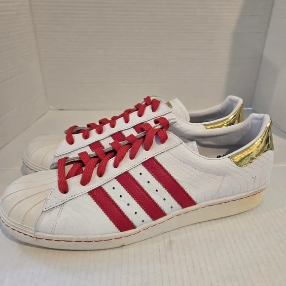 Adidas Red White Gold Mens Sz 13 Faux Lizard Skin Shoes Medium Fit Read