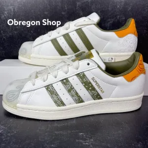 ADIDAS SUPERSTAR BANDANA OFF WHITE FOCUS ORANGE GREEN WOMENS SHOES SIZE 5 NEW