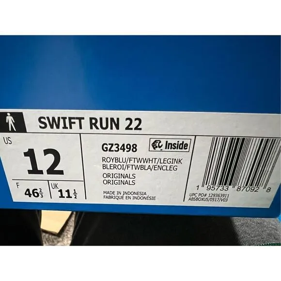 ADIDAS SWIFT RUN 22 LO SLIP-ON SNEAKER TRAINER MEN SHOES BLUE/WHITE SIZE 12 NEW
