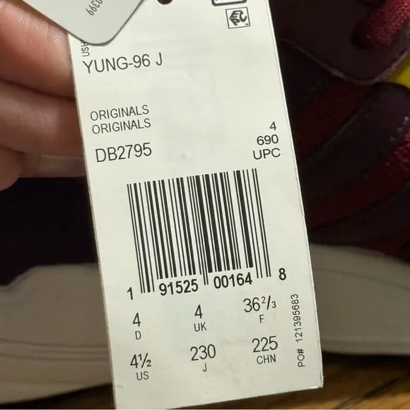 Adidas Yung-96 Red Burgandy Gold Sneaker Size 5.5 Women