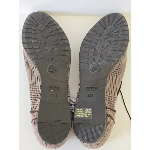 AGL Attilio Giusti Leombruni Brown Oxford Loafers Shoes Womens 8 Houndstooth