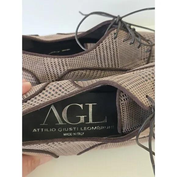 AGL Attilio Giusti Leombruni Brown Oxford Loafers Shoes Womens 8 Houndstooth