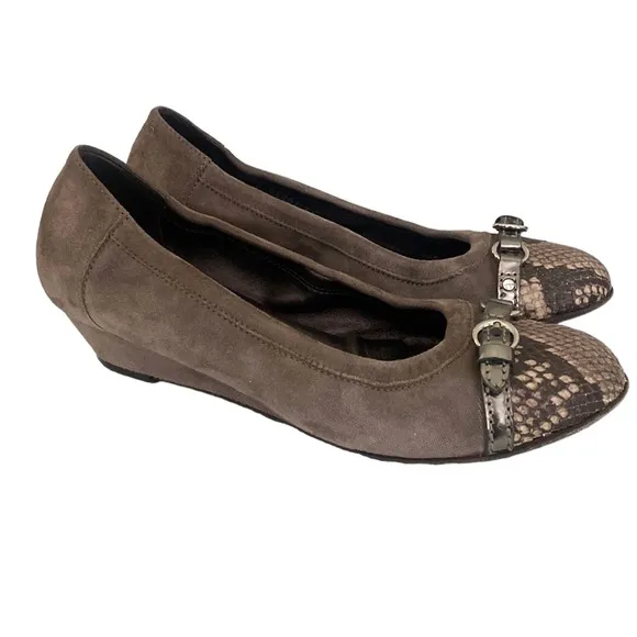 AGL Suede Leather Snakeskin Wedge Shoes