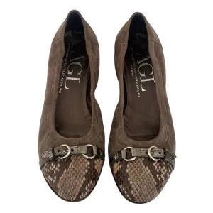 AGL Suede Leather Snakeskin Wedge Shoes
