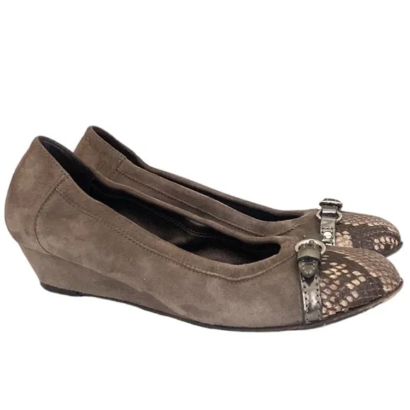 AGL Suede Leather Snakeskin Wedge Shoes