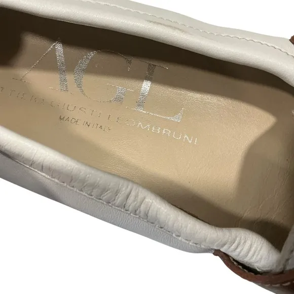 AGL Women's White and Brown leather Loafers driving shoes moccasins size 36.5