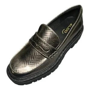 ALDO Women’s Metallic Pewter BIGSTRUT Penny Loafer Lug Shoes Sz 8