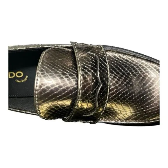 ALDO Women’s Metallic Pewter BIGSTRUT Penny Loafer Lug Shoes Sz 8
