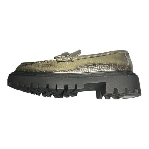 ALDO Women’s Metallic Pewter BIGSTRUT Penny Loafer Lug Shoes Sz 8