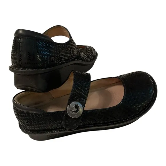 Alegria Black Quilted Dress Shoes with Strap