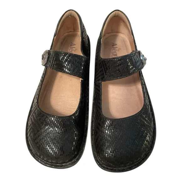 Alegria Black Quilted Dress Shoes with Strap