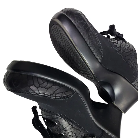 Alegria Madi Floral Notes Black Lace Up Shoes Leather Comfort Wedge Neoprene 8.5