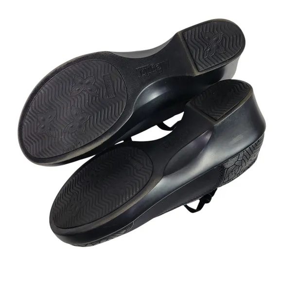 Alegria Madi Floral Notes Black Lace Up Shoes Leather Comfort Wedge Neoprene 8.5