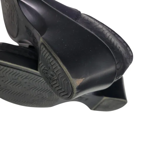 Alegria Madi Floral Notes Black Lace Up Shoes Leather Comfort Wedge Neoprene 8.5