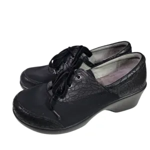 Alegria Madi Floral Notes Black Lace Up Shoes Leather Comfort Wedge Neoprene 8.5