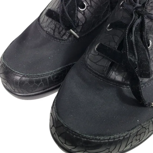 Alegria Madi Floral Notes Black Lace Up Shoes Leather Comfort Wedge Neoprene 8.5