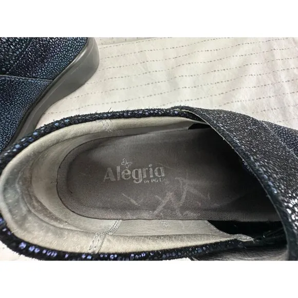 Alegria Womens Shoes Sz 37W (US 6.5W) Blue Sparkly Lauryn Comfort Clogs Modern