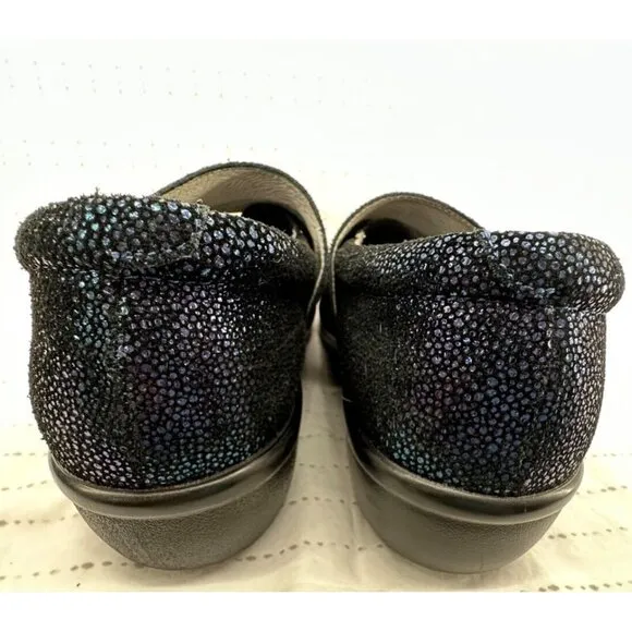 Alegria Womens Shoes Sz 37W (US 6.5W) Blue Sparkly Lauryn Comfort Clogs Modern