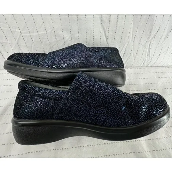 Alegria Womens Shoes Sz 37W (US 6.5W) Blue Sparkly Lauryn Comfort Clogs Modern