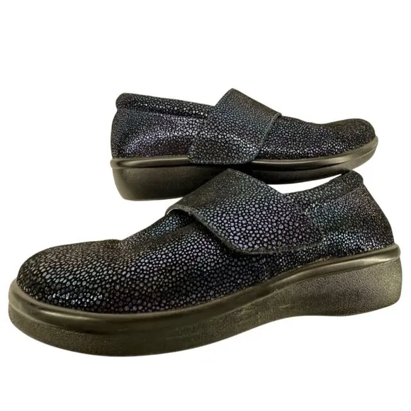 Alegria Womens Shoes Sz 37W (US 6.5W) Blue Sparkly Lauryn Comfort Clogs Modern