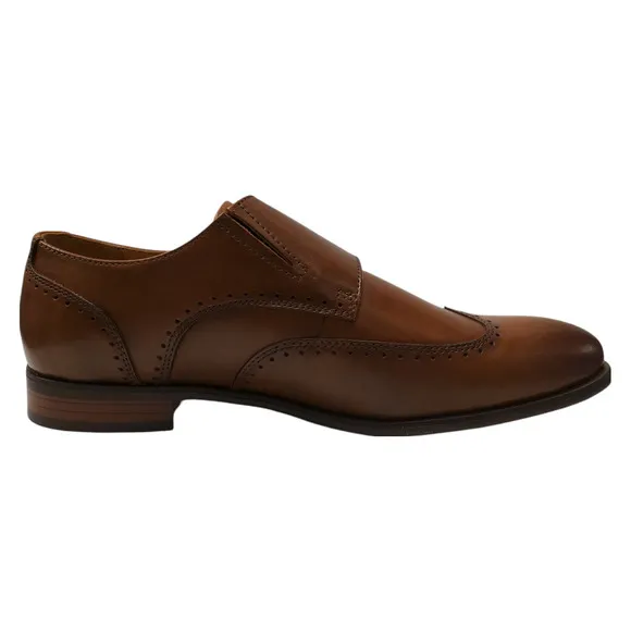 Alfani Mens Eli Wingtip Monk Strap Loafers Leather Tan 8M