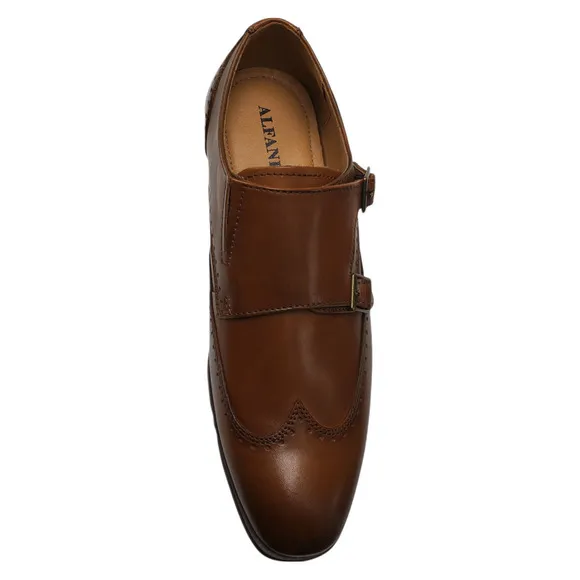 Alfani Mens Eli Wingtip Monk Strap Loafers Leather Tan 8M