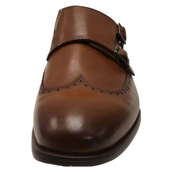 Alfani Mens Eli Wingtip Monk Strap Loafers Leather Tan 8M