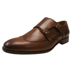 Alfani Mens Eli Wingtip Monk Strap Loafers Leather Tan 8M