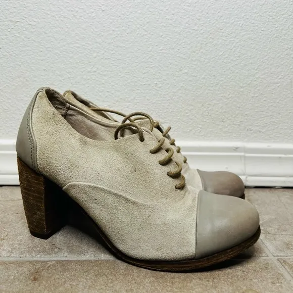 All saints Oxford Style Heel Frankie Suede Shoe cap-toe leather Grey Preppy