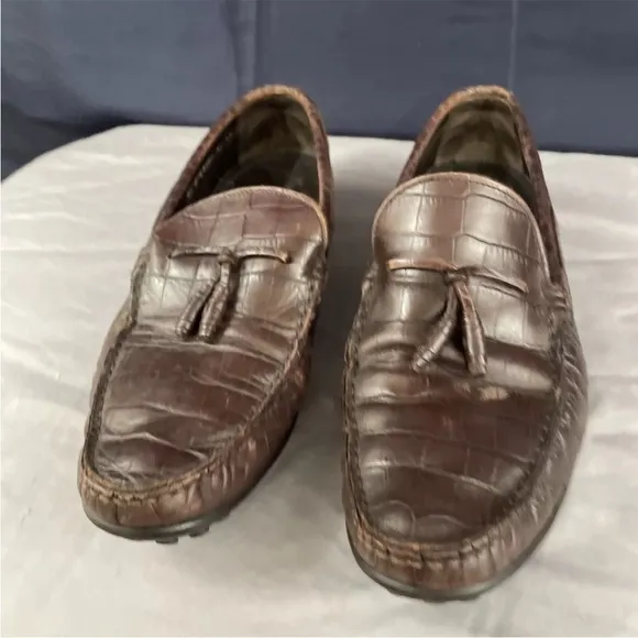 ALLEN EDMONDS Guidare Leather Shoes Men 9.5 D Brown Tassel Croc Loafer 9 1/2 D