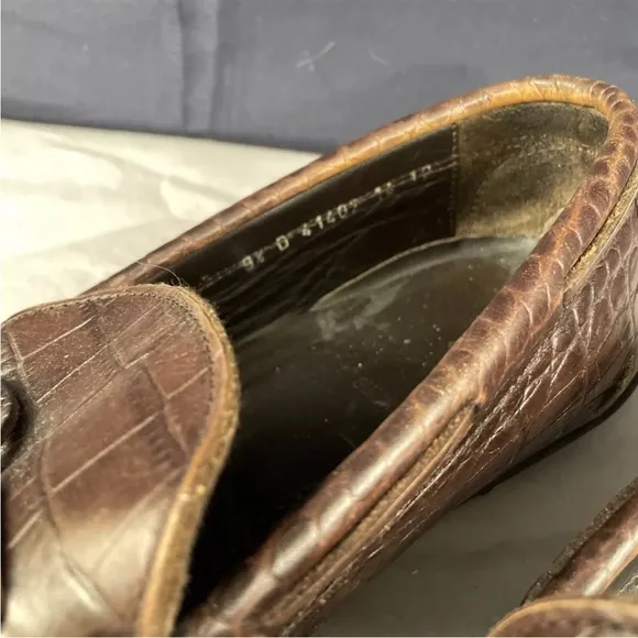 ALLEN EDMONDS Guidare Leather Shoes Men 9.5 D Brown Tassel Croc Loafer 9 1/2 D