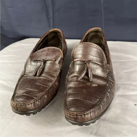 ALLEN EDMONDS Guidare Leather Shoes Men 9.5 D Brown Tassel Croc Loafer 9 1/2 D