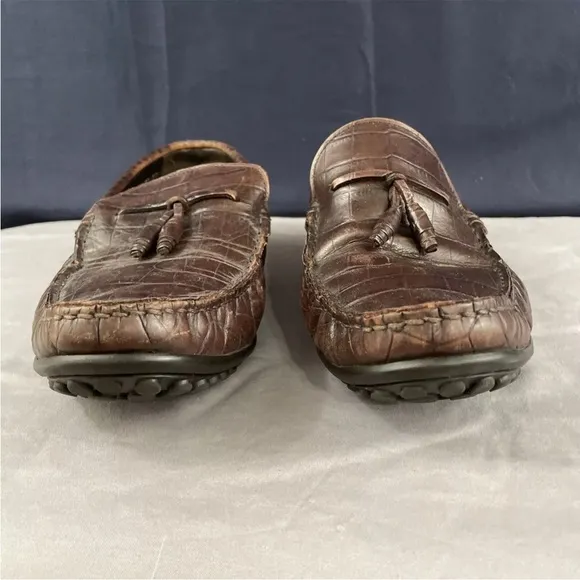 ALLEN EDMONDS Guidare Leather Shoes Men 9.5 D Brown Tassel Croc Loafer 9 1/2 D