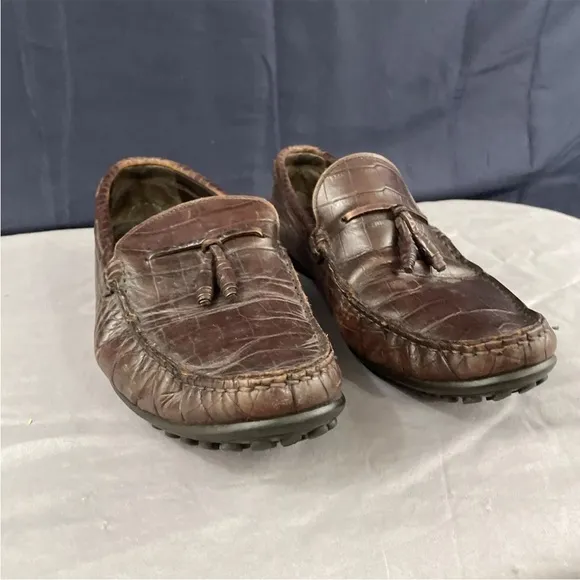 ALLEN EDMONDS Guidare Leather Shoes Men 9.5 D Brown Tassel Croc Loafer 9 1/2 D