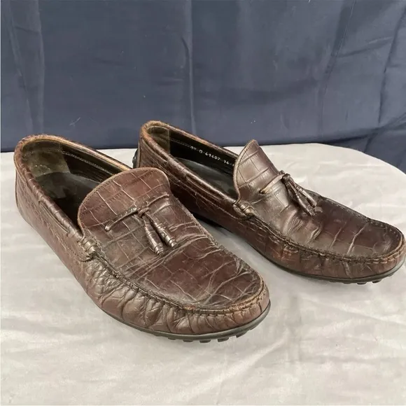 ALLEN EDMONDS Guidare Leather Shoes Men 9.5 D Brown Tassel Croc Loafer 9 1/2 D