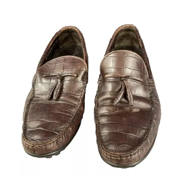 ALLEN EDMONDS Guidare Leather Shoes Men 9.5 D Brown Tassel Croc Loafer 9 1/2 D