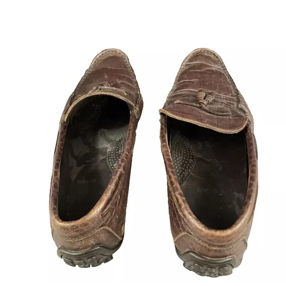 ALLEN EDMONDS Guidare Leather Shoes Men 9.5 D Brown Tassel Croc Loafer 9 1/2 D