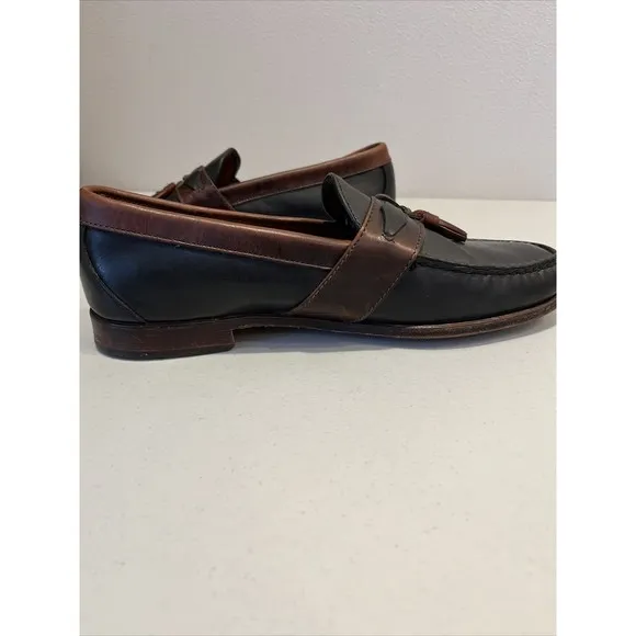 ALLEN EDMONDS KENT BLACK &amp; BROWN LEATHER LOAFER WITH TASSELS MENS SIZE 10D EUC