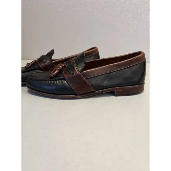 ALLEN EDMONDS KENT BLACK &amp; BROWN LEATHER LOAFER WITH TASSELS MENS SIZE 10D EUC