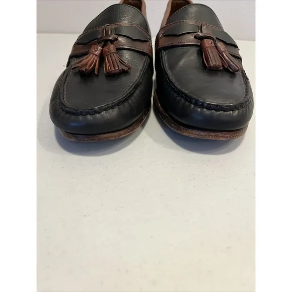 ALLEN EDMONDS KENT BLACK &amp; BROWN LEATHER LOAFER WITH TASSELS MENS SIZE 10D EUC