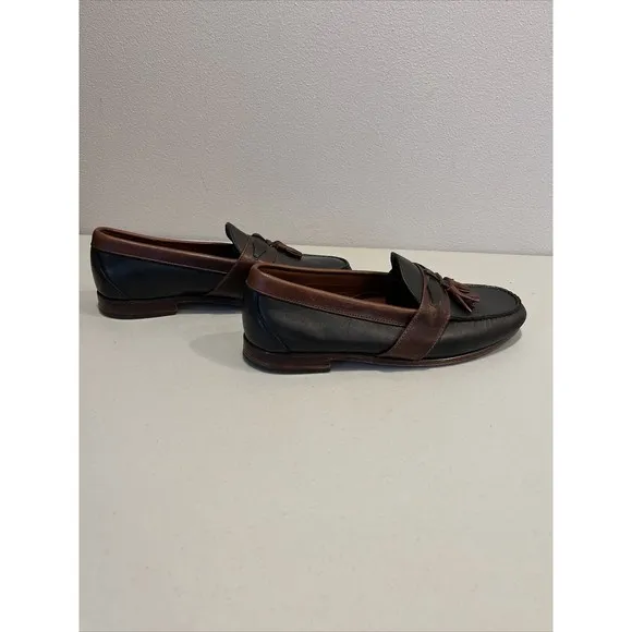 ALLEN EDMONDS KENT BLACK &amp; BROWN LEATHER LOAFER WITH TASSELS MENS SIZE 10D EUC