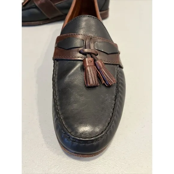 ALLEN EDMONDS KENT BLACK &amp; BROWN LEATHER LOAFER WITH TASSELS MENS SIZE 10D EUC