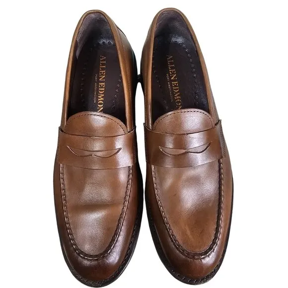 Allen Edmonds Mens Brown Leather Penny Loafers 8.5 D Feather Welt Quiet Luxury